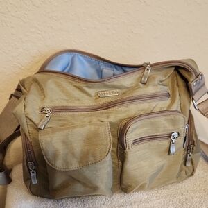 Baggallini Khaki Crossbody Bag with Taupe Trim